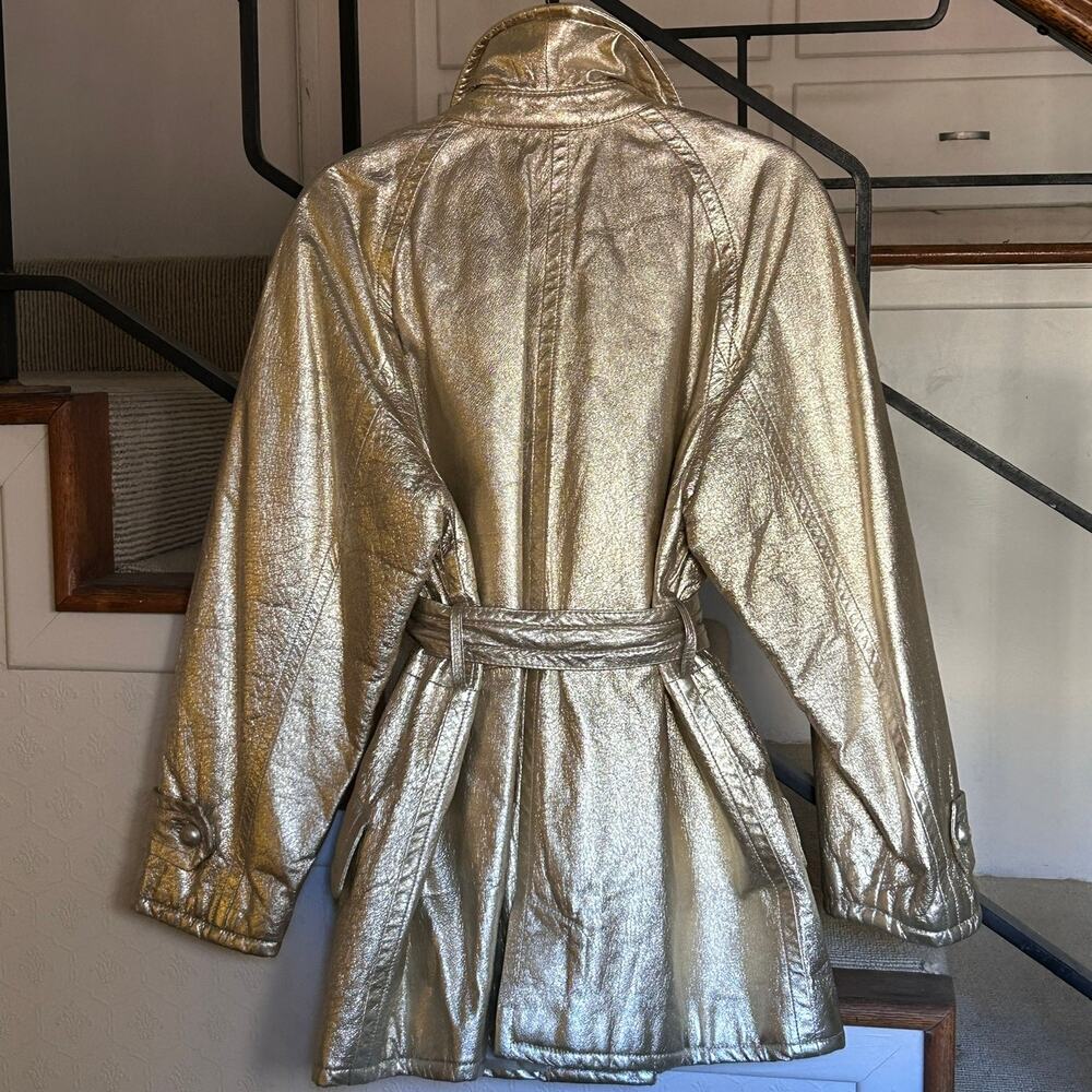 Rare Vintage Moschino Cheap & Chic AW88 Metallic Gold Leather Trench Coat Italy - Picture 3 of 11